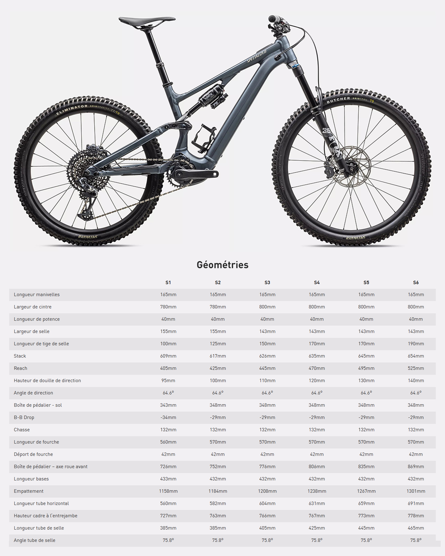 Guide de taille du vélo électrique Turbo Levo SL 2 Comp Alloy année 2025